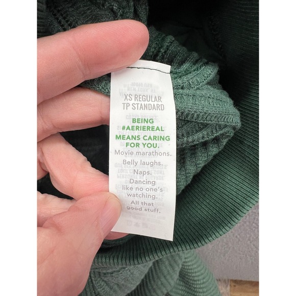 Aerie Lounge Pants Womens Sz XS Green Ribbed Wide Leg Drawstring Waist Pockets - Picture 10 of 13